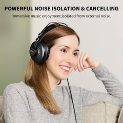 JOYO Studio Monitor Headphones, 50mm Drivers Over-Ear with Passive Noise Gray