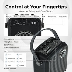 Voice Amplifier with 2 Wireless Microphones, 70W Portable Medium, Black