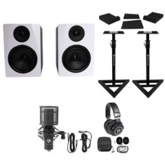 (2) Rockville APM6W 6.5″ Powered USB Studio Monitors+Stands+Pads+Mic+Headphones