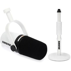 Shure MV7+ Hybrid Podcast Microphone with Desk Mic Stand – White