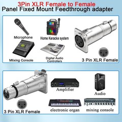 3Pin XLR Female To Female Panel Mount Mic Adapter 5cm Cable Silver Speaker