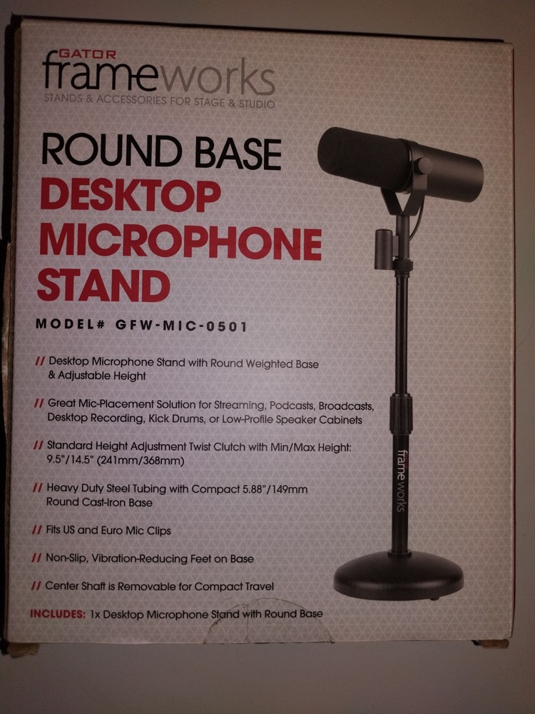 Gator Frameworks Desktop Microphone Stand – Round Weighted Base Adjustable, NEW