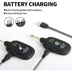 UHF Guitar Wireless System Transmitter+Receiver Built In Rechargeable Battery
