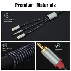 Lightning to RCA Cable Audio Aux Adapter（10.3M）,RCA 10.3 meters, Grey