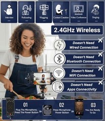NEW 2026 Mini 3 in 1 Noise-Cancelling Wireless Lavalier Microphone. 45M Long