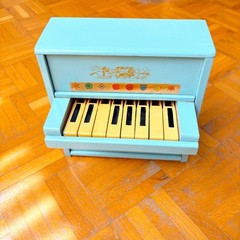 Mysterious Antique Sky Blue Wooden 8-Keys Upright Mini Toy Piano made in Italy!