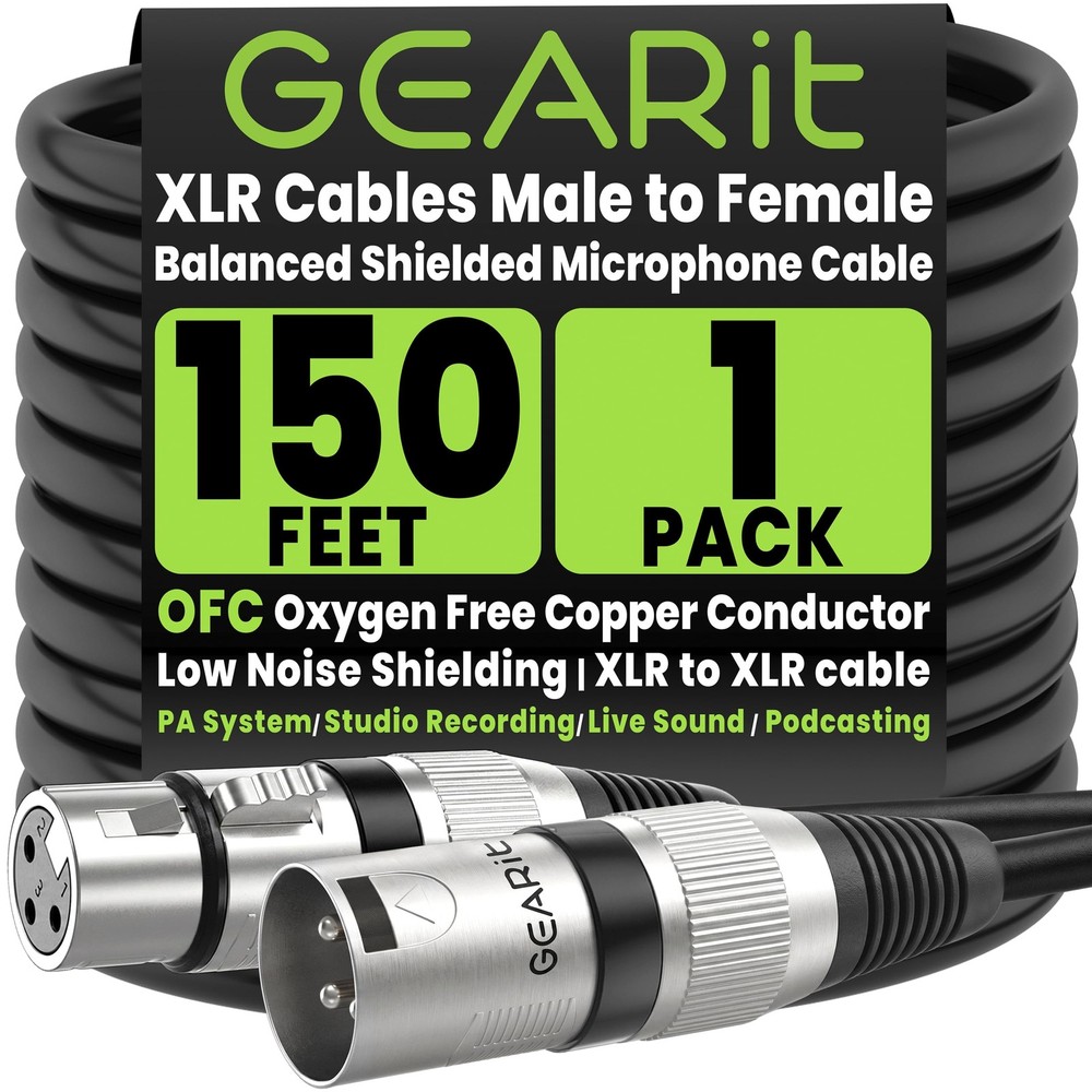 GearIT XLR to XLR Microphone Cable (150 Feet, 1 Pack) XLR Male to Female Mic Cab