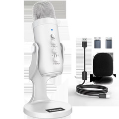 Professional White USB Condenser Microphone Studio Recording Mic for PC Computer