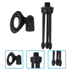 1 Set 2Pcs Plastic Microphone Tripods Practical Mic Table Stands (Black)