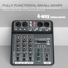 4 Channel Audio Mixer USB Bluetooth DJ Console 48V Phantom Power Karaoke