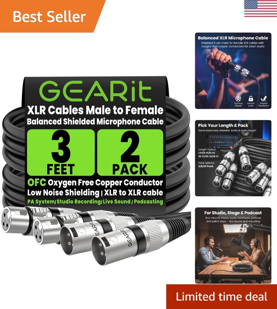 Balanced Shielded XLR Cables 3ft – High-Speed Copper Mic Cords for Sound Systems