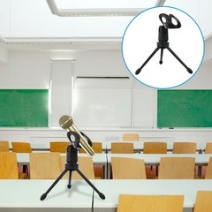 1 Set 2Pcs Plastic Microphone Tripods Practical Mic Table Stands (Black)
