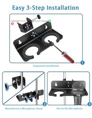 Double Multi Microphone Holder C Clamp Aluminum Rubber Stand Stage Live