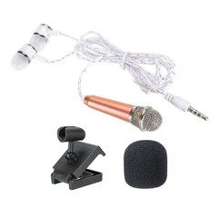 Mini Microphone Rose Gold with Earphone, Mic Stand and Cover for Singing 1Pcs
