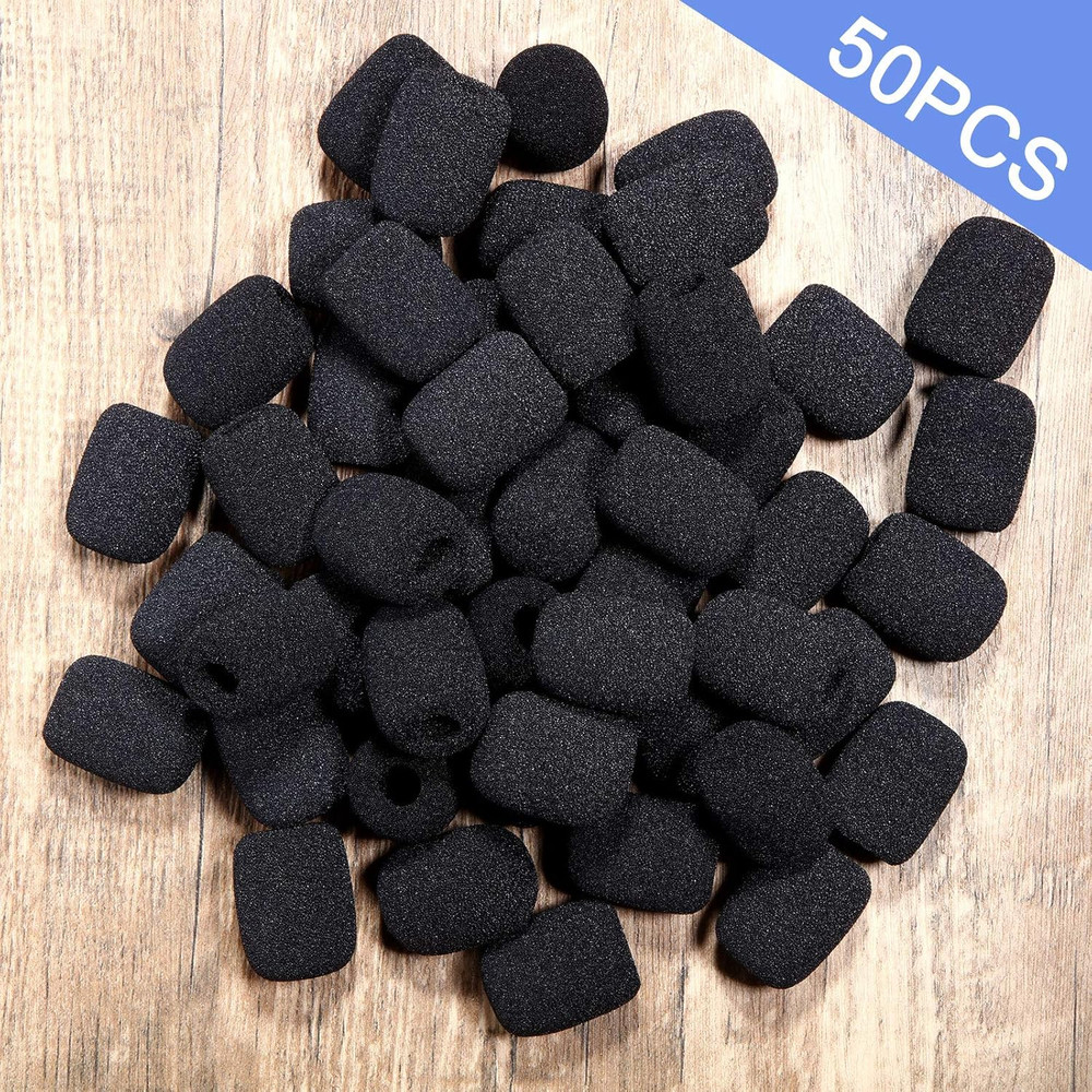 50 Mini Foam Microphone Windscreens Black Covers for Lavalier & Lapel Mics