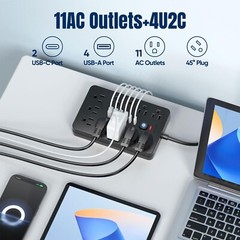 6 FT Flat Plug Surge Protector Power Strip,11 Multiple AC Outlets with 6 USB …