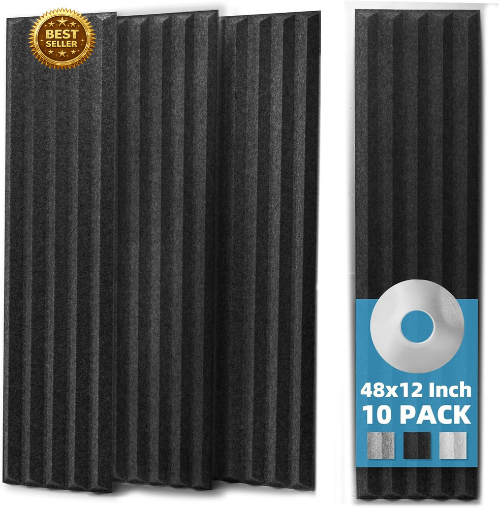 10 Pack Peel Stick Acoustic Panels 12×48 Self Adhesive Soundproof Wall Black