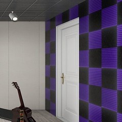 52 Pack Black/Purple Acoustic Wedge Studio Soundproof Foam Wall Tiles 12x12x1