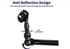 Low Profile Microphone Arm Stand, rubesee Mic Boom Arm with Desk Mount Clamp/Scr