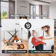 Wireless Guitar System UHF 2 Modes, Rechargeable Li-Battery, 100ft Range, A8-2