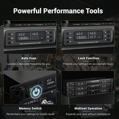 4-Channel Wireless Microphone System, UHF Auto Scan Cordless Mic Set, 4 Bodypack