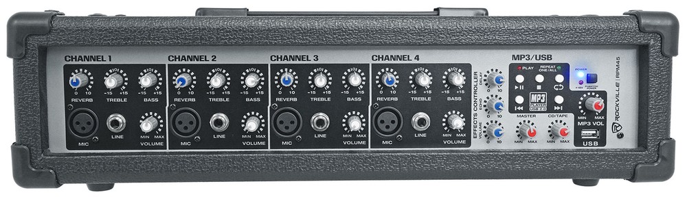 Rockville RPM45 1800w Powered 4 Channel Mixer/Amplifier w USB/EQ/Effects/Phantom