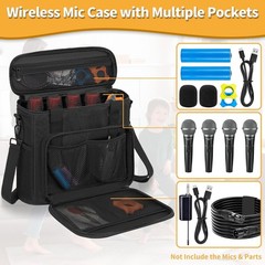 4 Slots Wireless Microphone Case with Foam, Microphone Carry Travel Bag with …