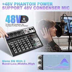 6 Channel Audio Interface Sound Board Mixing Console 16-Bit DSP DJ Mixer…