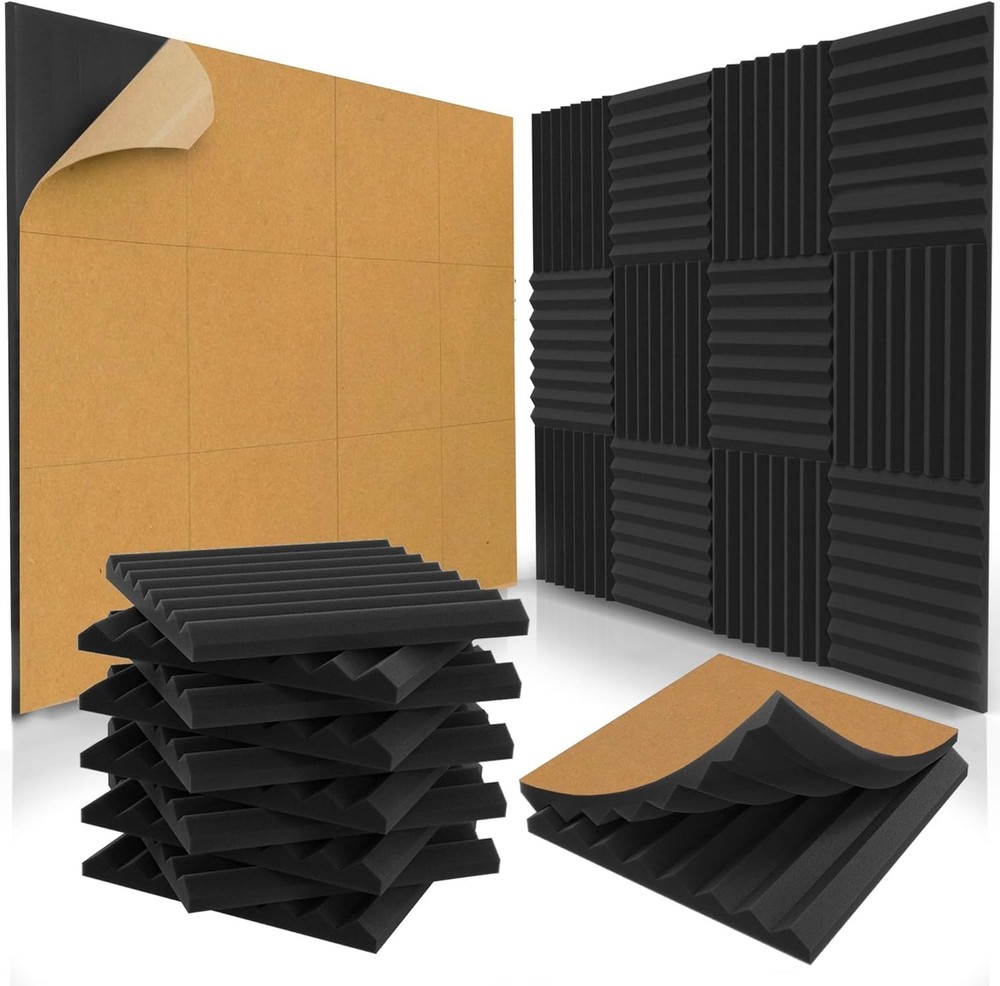 12 Pack Self-Adhesive Acoustic Panels 1 X 12 X 12 Inches Acoustic Foam Studio