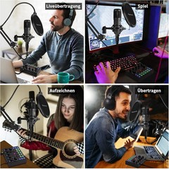 Squarock Podcast Equipment Bundle for 2 Audio Interface w/ DJ Mixer & Condenser