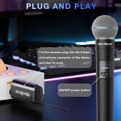 Wireless Microphone, Rechargeable Dual Cordless Medium to Large, Black