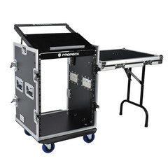 PRORECK 14UT Slant Mixer Rack Case with Side Table 20″ Deep Road Flight Box