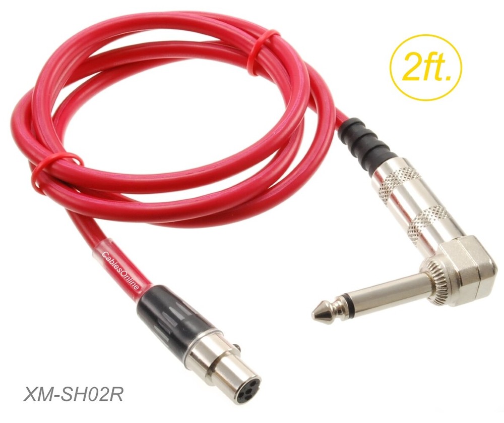 2ft Mini XLR 4-Pin TA4F F to Right-Angle 1/4″ TS/M Guitar Cable for Shure Sys.