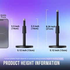 Desktop Microphone Stand, Heavy-Duty Metal Adjustable Table Mic Stand with 5/8″
