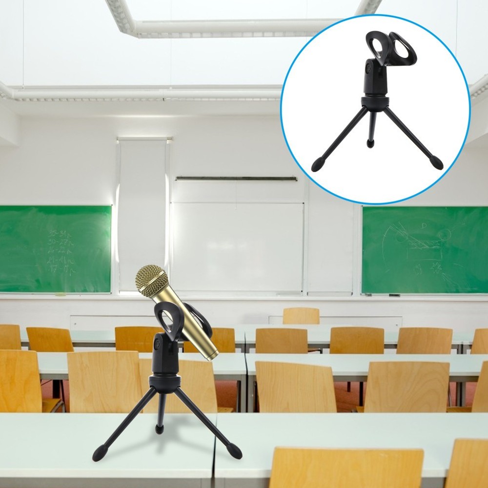 1 Set 2Pcs Plastic Microphone Tripods Practical Mic Table Stands (Black)