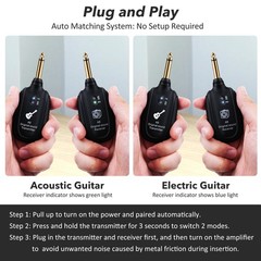 UHF Guitar Wireless System Transmitter+Receiver Built In Rechargeable Battery
