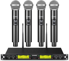 4-Channel UHF Wireless Microphone System with 4 Handheld Mics for Events
