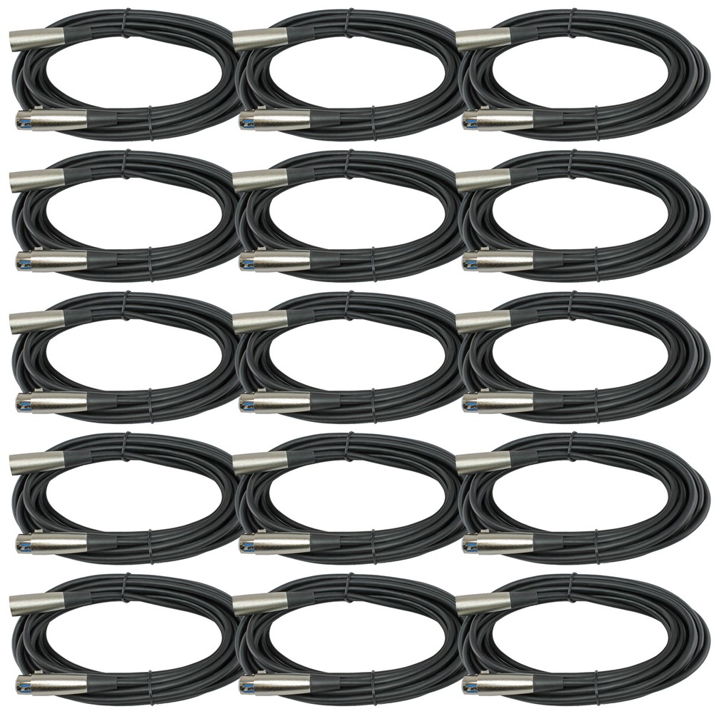 15 PACK 25 ft foot XLR 3 Pin Male to Female Microphone Shielded EXTENSION CABLE