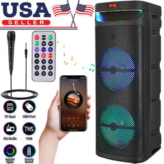 Portable Dual 10″ Wireless Bluetooth Party Speaker Subwoofer Sound System w/ Mic