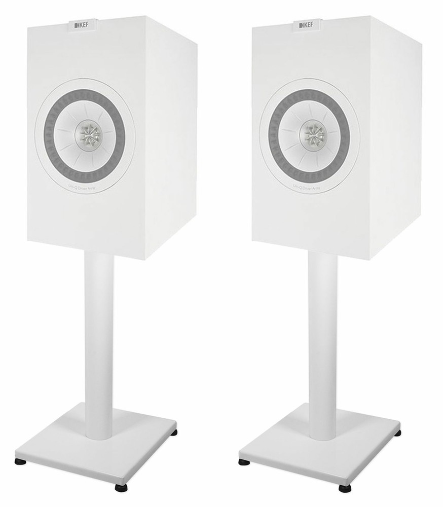 Pair 21” Steel White Stands For KEF Q150 Bookshelf Speakers Robust Metal Poles
