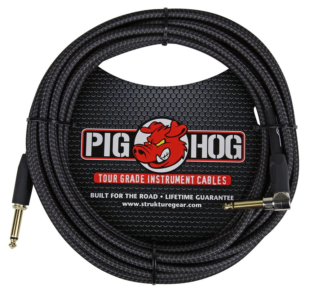 Pig Hog – PCH20BKR PC-H20BKR Right-Angle 1/4″ to 1/4″ Black Woven Guitar