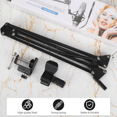 2 Pcs Boom Mic Arm Desk Microphone Stand 3/8″ Screw Mount Clamp Storable Adapter