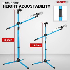 5 Core Microphone Stand Floor Height Adjustable w Extending Telescoping Boom Arm