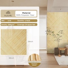 Acoustic Panels for Wall and Ceiling – 6 Pack 2’x2’x0.4″,Self Natural Oak