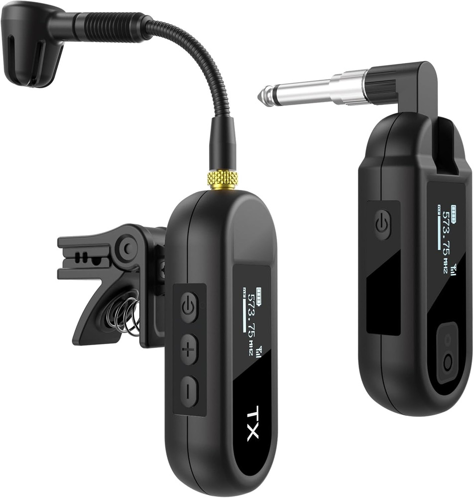Wireless UHF Saxophone Microphone System, Clip-On Instrument Microphone for Sax