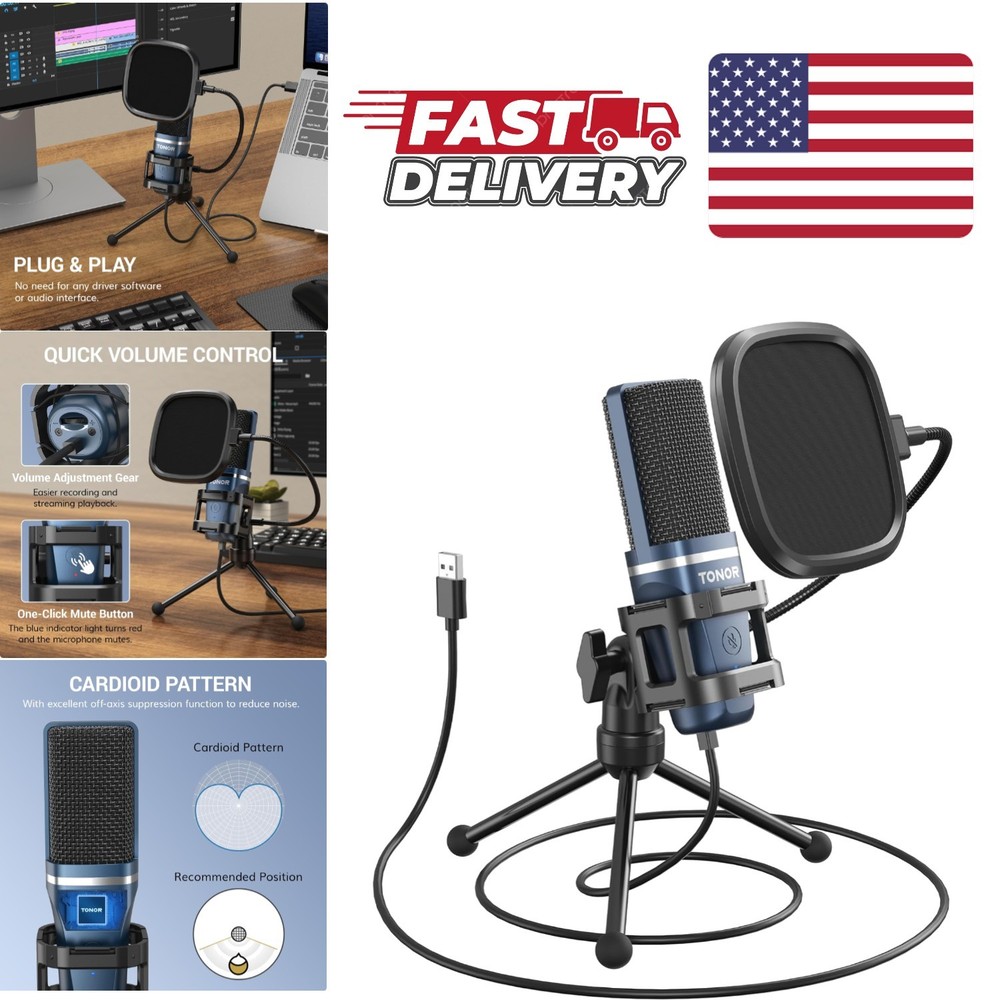 Red USB Microphone with Cardioid Pattern for Clear Vocal Recording and Streaming