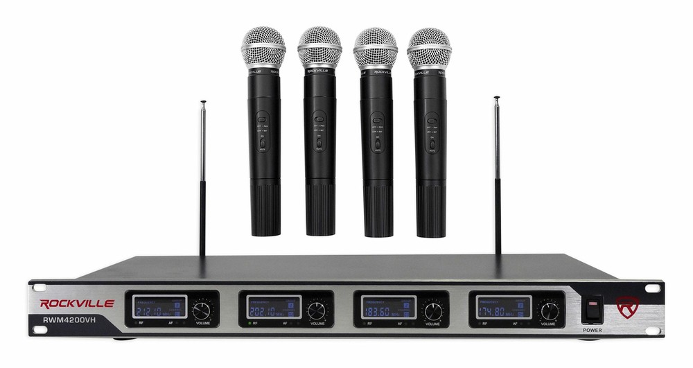Rockville RWM4200VH VHF Wireless Quad HandHeld Microphone System w LCD Display!