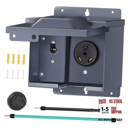 30 Amp Power Outlet Box with Breaker, 125V NEMA TT-30R 30 Amp with Breaker