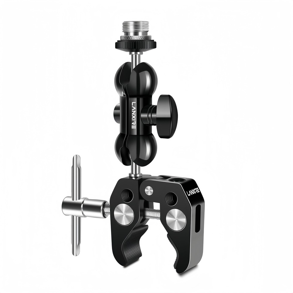 Lanxire Microphone Holder Camera Clamp with Double Ball Head Magic Arm and 5/…