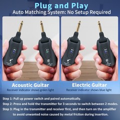 2.4GHz Wireless Guitar System Guitar Transmitter Receiver 100ft Rechargeable